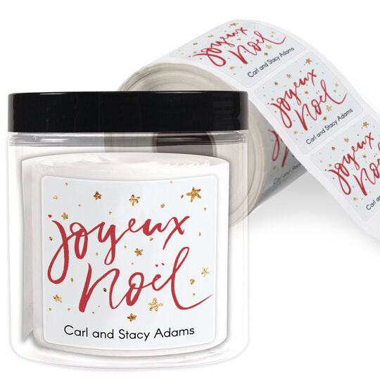 Joyeux Noel Square Gift Stickers in a Jar